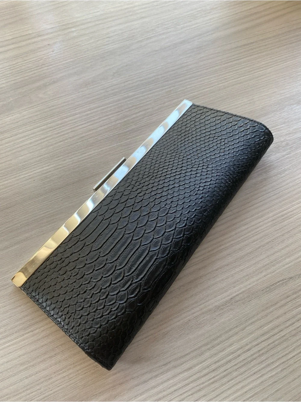 Black Textured clutch faux snakeskin
